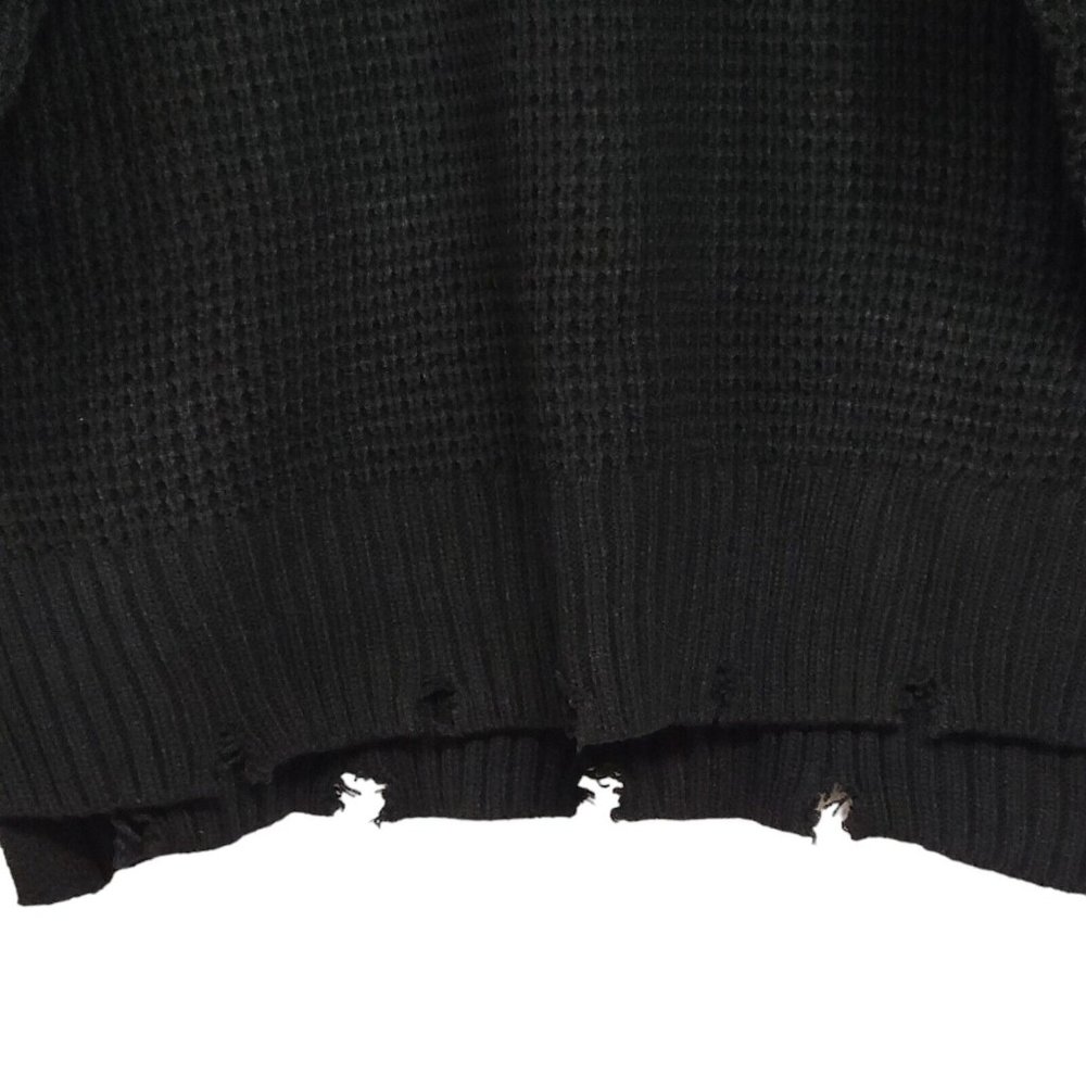 Zenana Sweater Womens Large Black Distressed Shaker Knit Pullover Boxy Fit - Picture 5 of 6